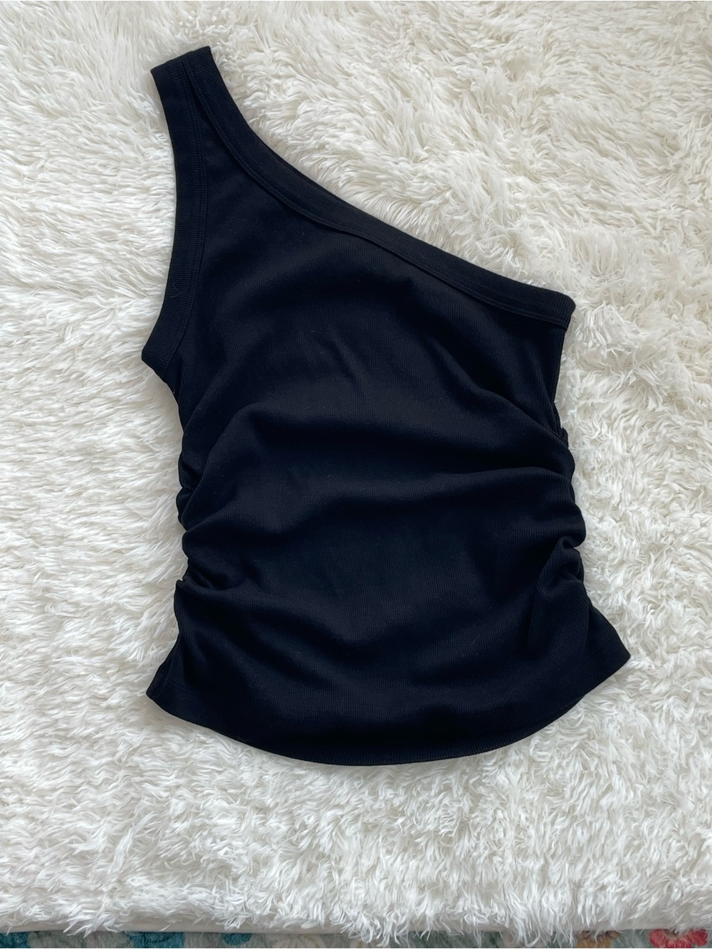 Michael Stars One-Shoulder Black Ribbed Tank Top